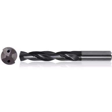 #12 Dia. x 6 mm Shank x 28 mm Flute Length x 66 mm OAL, 3xD, TiAlCN, 2 Flute, Coolant Thru, h6, Cylindrical, Solid Carbide Drill Series/List #NG11 MU061125697