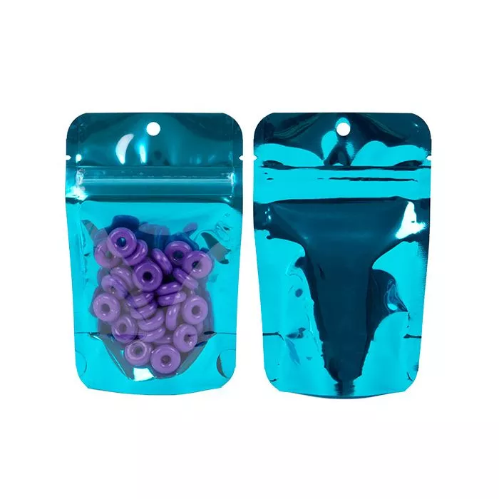 Aquamarine Backed Stand Up Pouch w/ Hang Hole, 3 1/8" x 2" x 5 1/8" (100 Pieces)