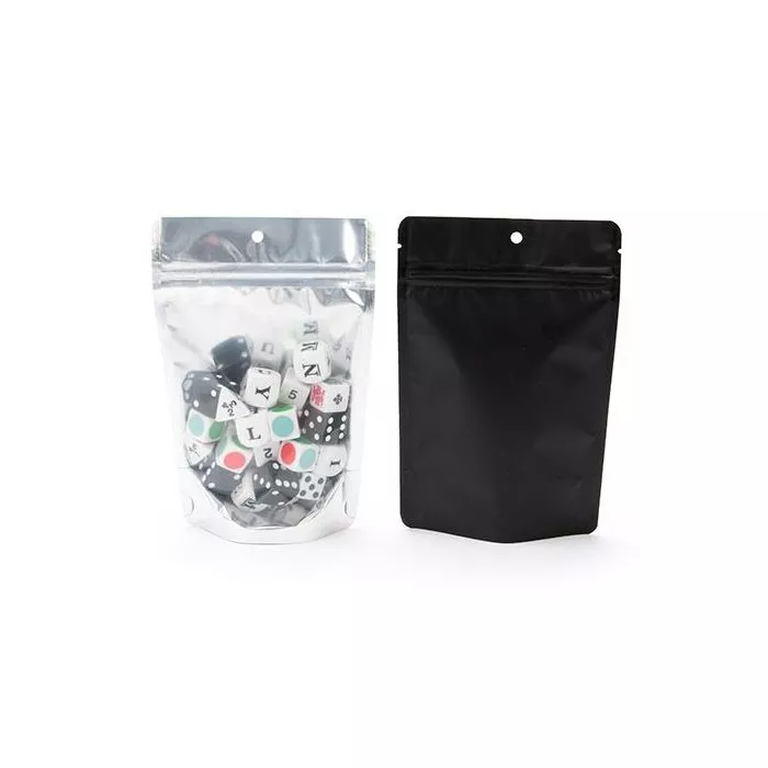 Black Backed Stand Up Zipper Pouch with Hang Hole, 4 11/16" x 3" x 7 1/4" (100 Pieces)