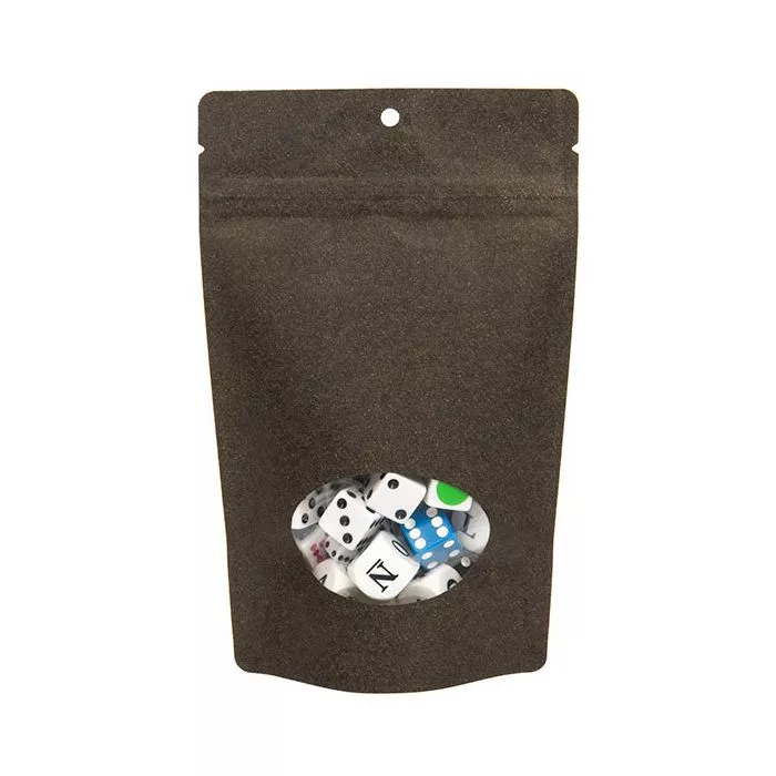 Black Kraft Stand Up Zipper Pouch Bags w/Oval Window + Hang Hole, 5 1/8" x 3 1/8" x 8 1/8" (100 Pieces)