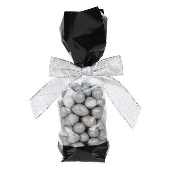 Black Solid Bands Printed Cello Gusset Bags, 2" x 1 7/8" x 9 1/2" - 1.6 Mil (100 Pieces)