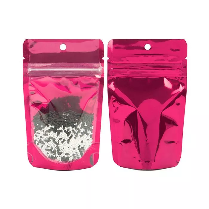Bright Fuchsia Backed Stand Up Pouch w/Hang Hole, 3 1/8" x 2" x 5 1/8" (100 Pieces)