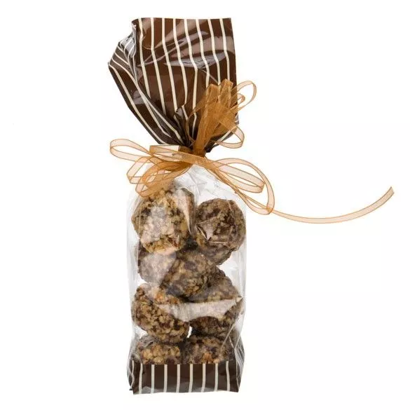 Brown w/Creme Stripes Printed Cello Gusset Bags, 2" x 1 7/8" x 9 1/2" - 1.6 Mil (100 Pieces)