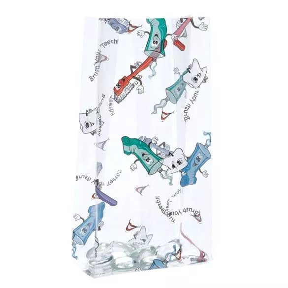 Brush Your Teeth Printed Gusset Bags, 3 1/2" x 2" x 7 1/2" - 1.2 Mil (100 Pieces)