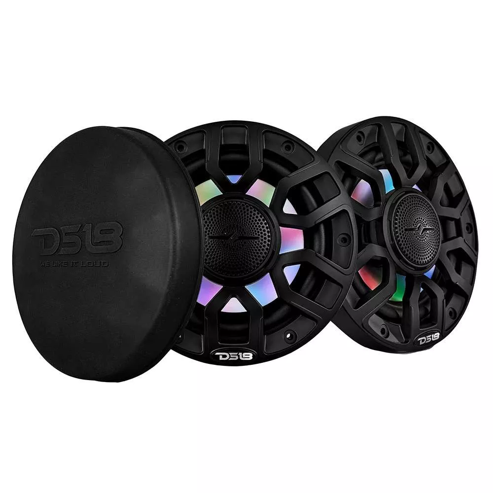 DS18 6.5″ 2-Way Coaxial Marine Speakers w/Digital LED Lights & Bullet Tweeter – Black – 150W, 4-Ohm