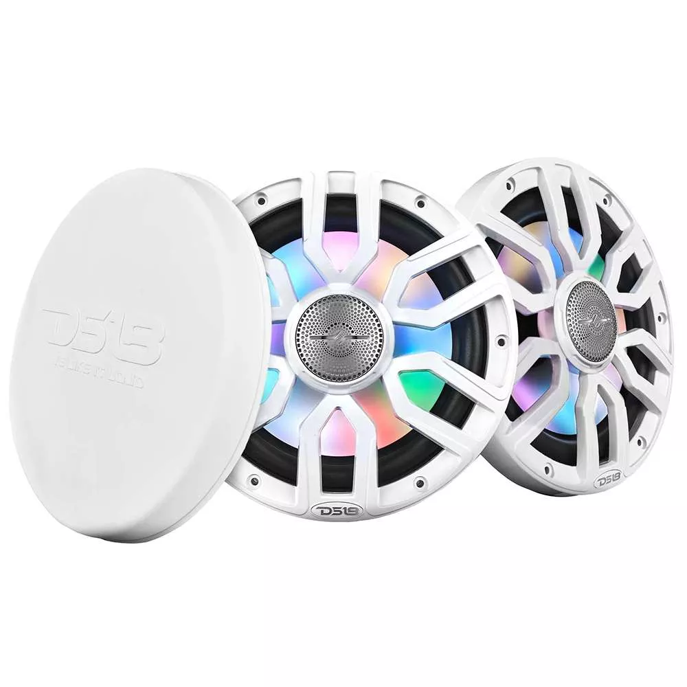 DS18 8″ 2-Way Coaxial Marine Speakers w/Digital LED Lights & Bullet Tweeter – White – 175W, 4-Ohm