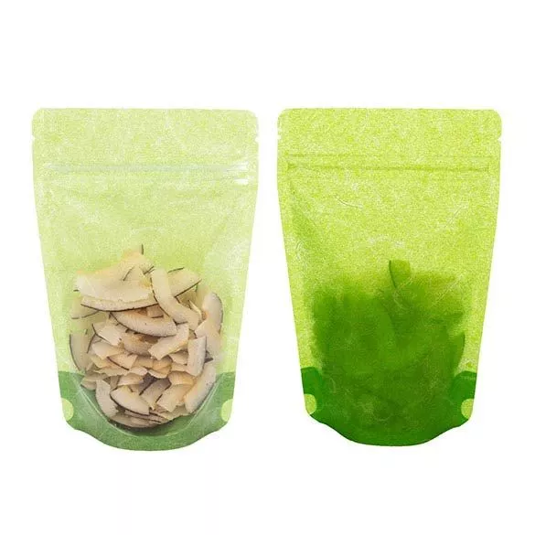 Green Rice Paper Backed Stand Up Pouches, 4 11/16" x 3" x 7 1/4" (100 Pieces)