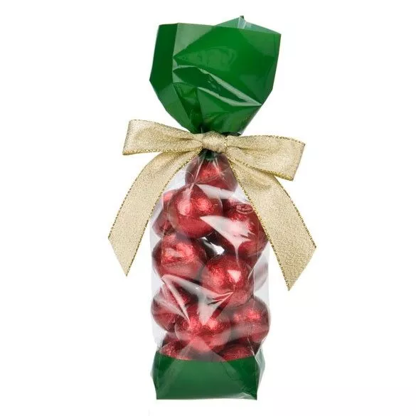 Green Solid Bands Printed Cello Gusset Bags, 2" x 1 7/8" x 9 1/2" - 1.6 Mil (100 Pieces)