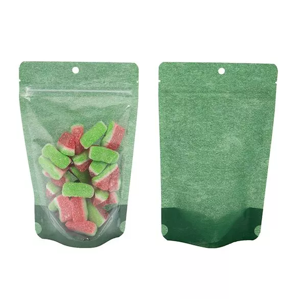 Harvest Green Rice Paper Backed Stand Up Pouch w/Hang Hole, 5 1/8" x 3 1/8" x 8 1/8" (100 Pieces)