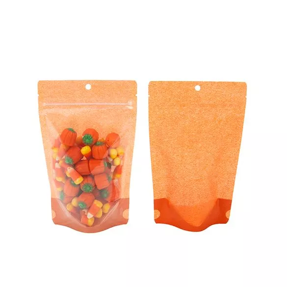 Harvest Orange Rice Paper Backed Stand Up Pouch w/Hang Hole, 5 1/8" x 3 1/8" x 8 1/8" (100 Pieces)