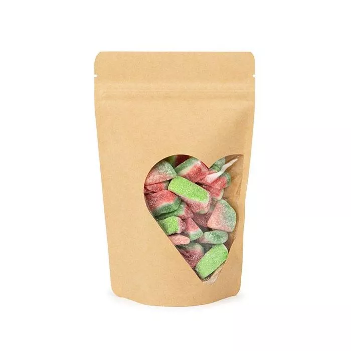 Kraft Heart Shaped Window Stand Up Zipper Pouch, 5 1/8" x 3 1/8" x 8 1/8" (25 Pieces)