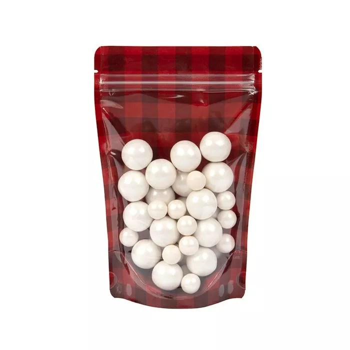 Kraft Stand Up Zipper Pouch w/ Red & Black Plaid, 5 1/8" x 3 1/8" x 8 1/8" (25 Pieces)