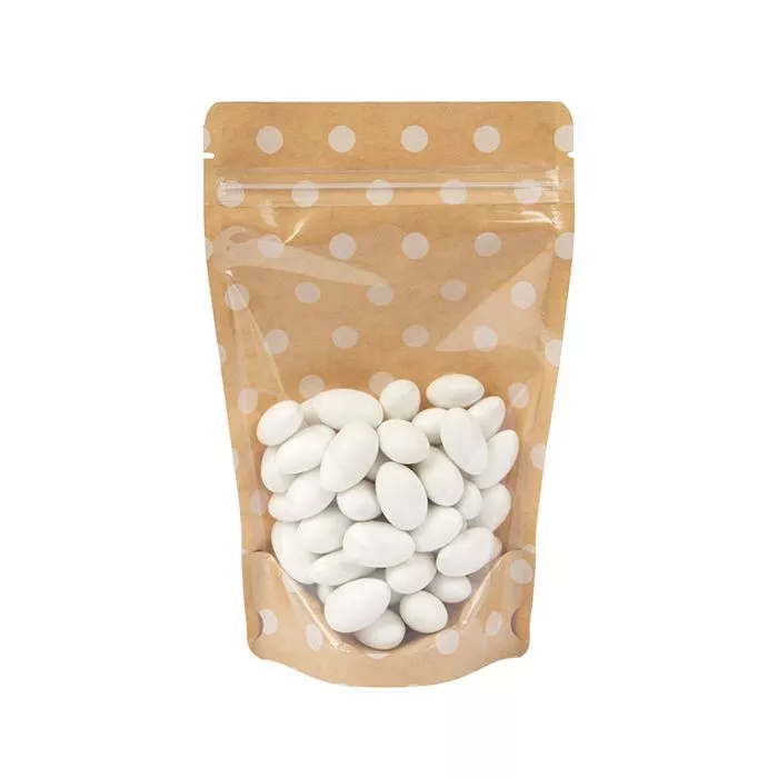 Kraft Stand Up Zipper Pouch w/ White Dots & Stripes, 5 1/8" x 3 1/8" x 8 1/8" (25 Pieces)
