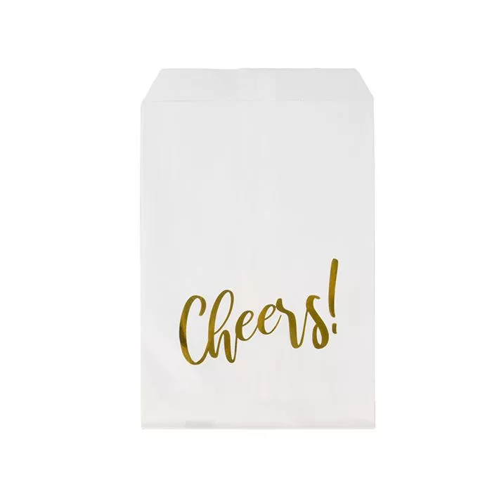 Paper Treat Bags Gold Cheers, 5" x 8" (100 pack)