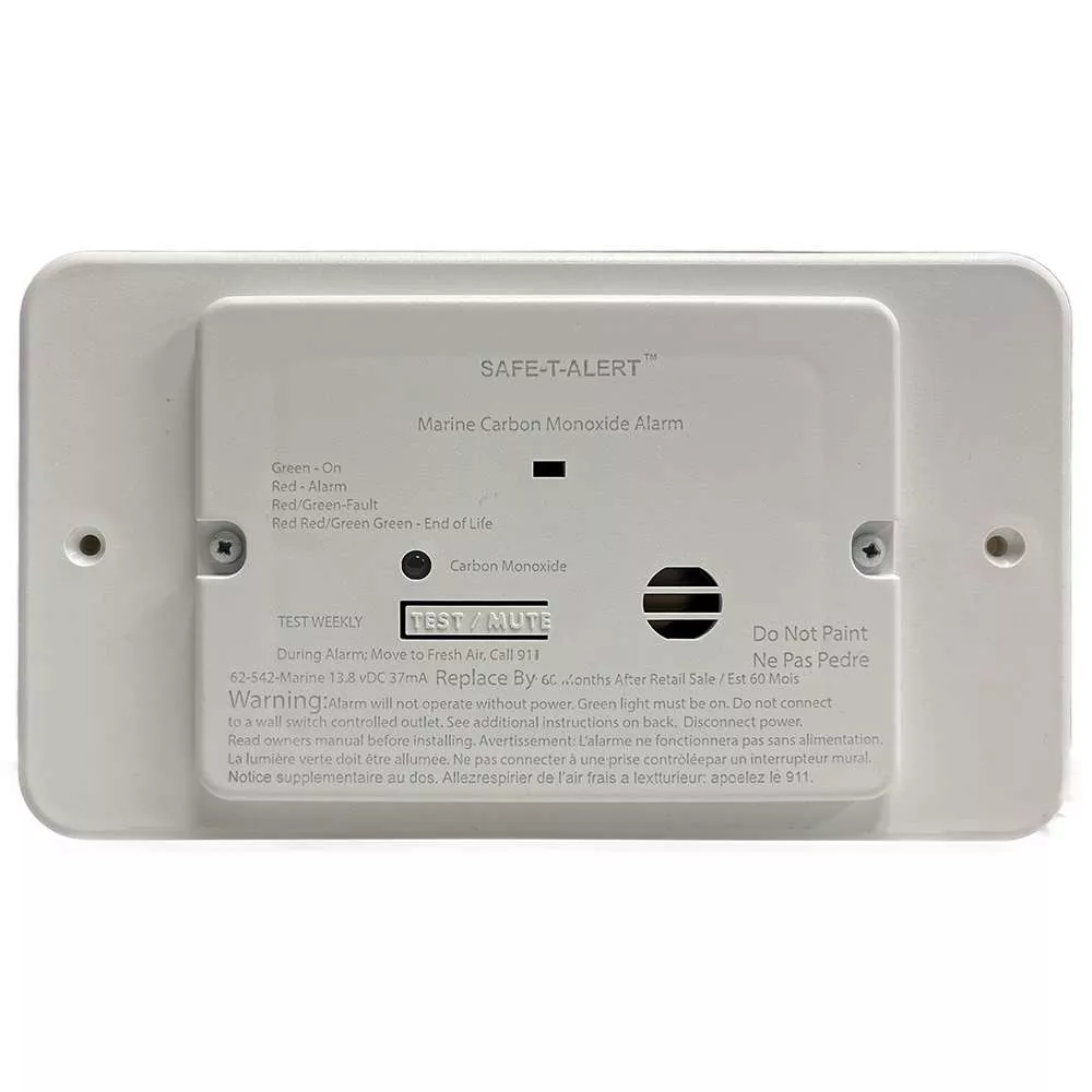 Safe-T-Alert 62 Series Marine Carbon Monoxide – Flush Mount – White – 12V w/Trim Ring