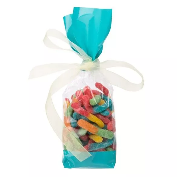 Teal Solid Bands Printed Cello Gusset Bags, 2 5/8" x 1 7/8" x 10 3/4" - 1.6 Mil (100 Pieces)