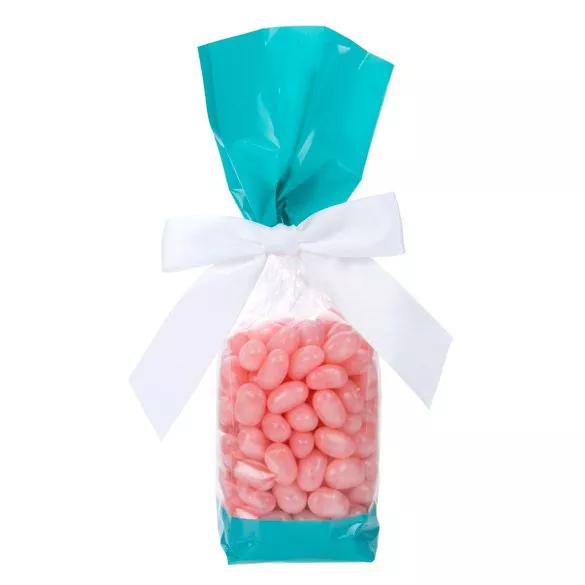 Teal Solid Bands Printed Cello Gusset Bags, 2" x 1 7/8" x 9 1/2" - 1.6 Mil (100 Pieces)