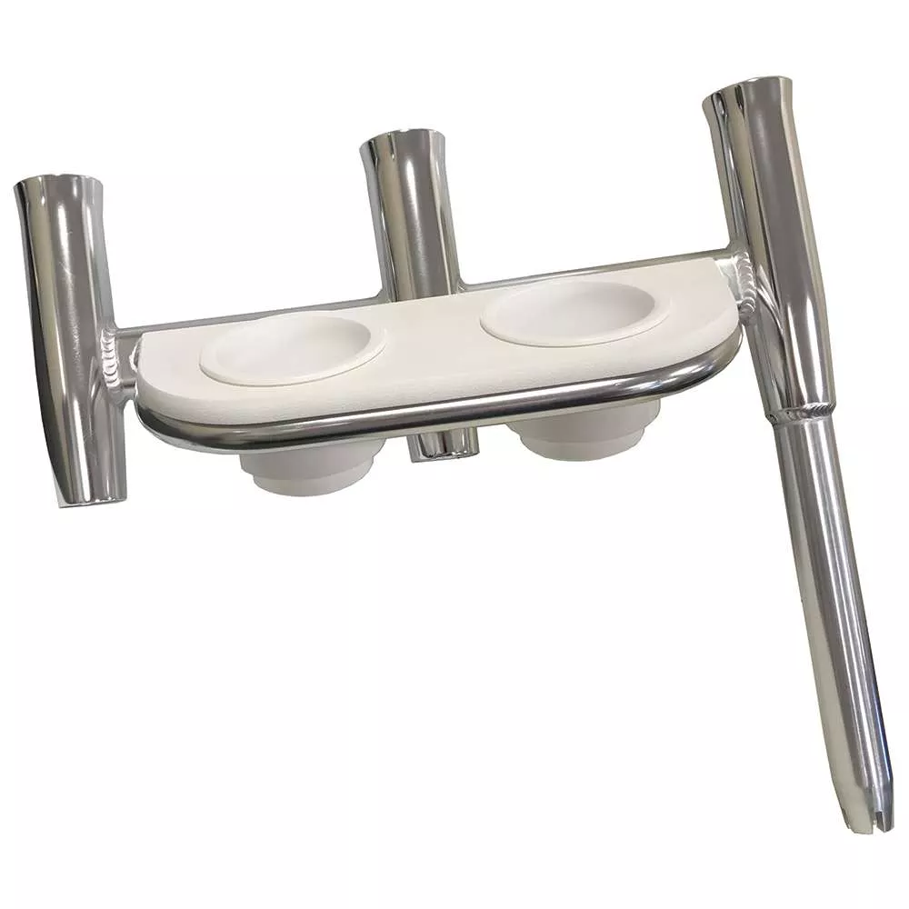 Tigress Offset Triple Rod Holder w/Cup Holders – Port Side – Polished Aluminum