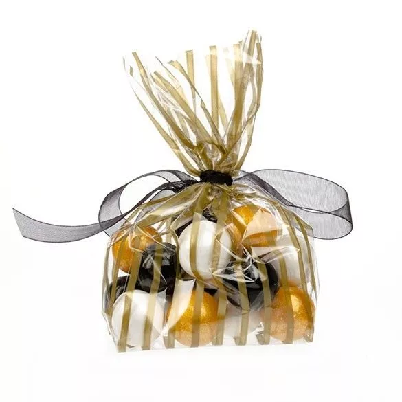 Vertical Stripe Gold Printed Gusset Bags, 3 1/2" x 2" x 7 1/2" - 1.2 Mil (100 Pieces)