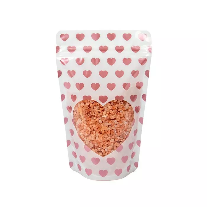 White Stand Up Zipper Pouch with Rose Gold Mini Hearts, 5 1/8" x 3 1/8" x 8 1/8" (25 Pieces)
