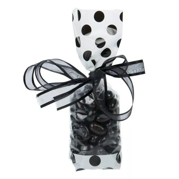 White w/Black Polka Dots Printed Cello Gusset Bags, 2" x 1 7/8" x 9 1/2" 1.6 Mil (100 Pieces)