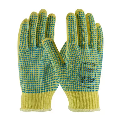 Yellow M 100% Kevlar, 7 Gg, M. Wgt, ANSI2 Dots 2 Sides/Extended Cuff Gloves made with Kevlar Brand Fiber 1 Dozen 08-K350PDD/M