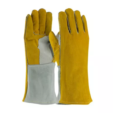 Yellow MENS Welding Glove, Side Split, Foam Lined, Brown/Gry., Sewn w/Kevlar Welder's and Foundry Gloves 1 Dozen 73-7150