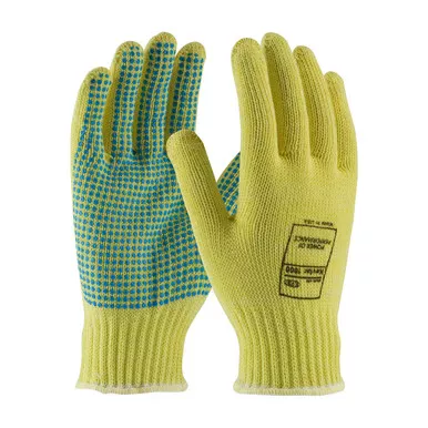 Yellow S 100% Kevlar, 7 Gauge, M. Wgt, ANSI2, Dots 1 Side Gloves made with Kevlar Brand Fiber 1 Dozen 08-K300PS/S