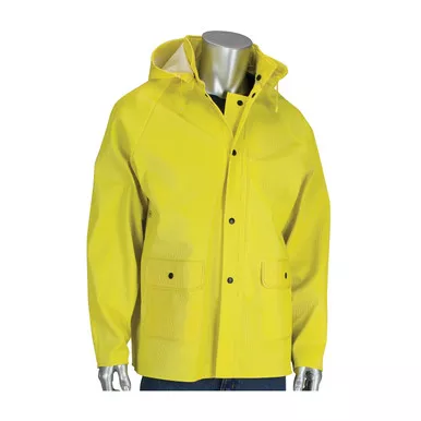 Yellow S Rain Jacket .65 Ribbed PVC/Poly, Removable Hood, Yellow PVC/Nonwoven 201-650J/S