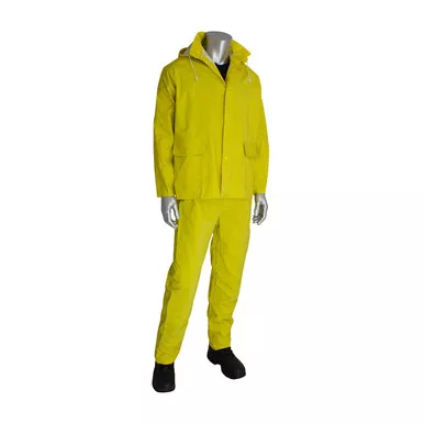 Yellow S Rainsuit 3pc. .35mm PVC/Polyester, FR Treated, Hood, Self Collar, Ylw FR Treated PVC/Polyester 205-370FR/S