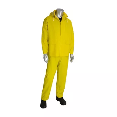 Yellow S RAINSUIT 3pc. .35mm PVC/Polyester, Hood, Corduroy Collar, Ylw PVC/Polyester 201-350S