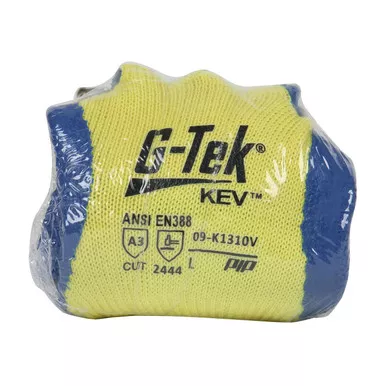 Yellow XL G-Tek KEV, 100% Kevlar Yellw Shell, Blue Latex Crinkle Grip, Vend Pack Gloves made with Kevlar Brand Fiber 1 Pair 09-K1310V/XL