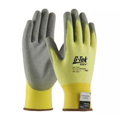 Yellow XL G-Tek KEV, Yellow 15G Kevlar/Lycra Seamless Knit, Gray PU Grip A2 Gloves made with Kevlar Brand Fiber 1 Dozen 09-K1250/XL