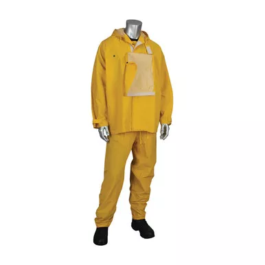 Yellow XL Hydroblast Rainsuit .35mm PVC/Poly, FR Treated, Hood, Shroud, Yellow FR Treated PVC/Polyester 205-375FR/XL