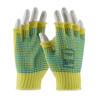 Yellow XL Kevlar 1/2 Fngr, Dts 2 Sides, 7 Gg, M. Wgt, ANSI2, Dots 2 Sides Gloves made with Kevlar Brand Fiber 1 Dozen 08-K259PDD/XL