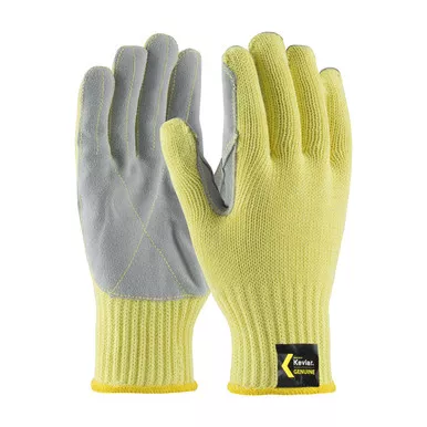 Yellow XL Kut Gard, Yellow 7G Kevlar Shell, Cowhide Leather Palm, Med. Wgt, A4 Gloves made with Kevlar Brand Fiber 1 Dozen 09-K300LP/XL