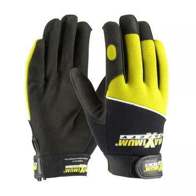 Yellow XL MAX SAFETY, Professional Mechanic's Glove, Syn Leather Palm, Blk/HV Yel Mechanics Gloves 1 Pair 120-MX2820/XL