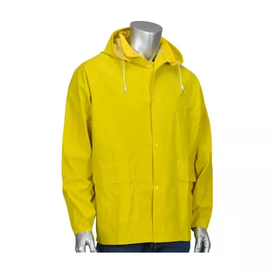 Yellow XL Rain Jacket .35mm PVC/Polyester, Hood, Corduroy Collar, Yellow PVC/Polyester 201-350J/XL