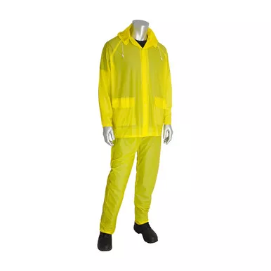 Yellow XL RAINSUIT .10mm Single Ply PVC, Ylw, Self Collar, Elastic Pant PVC 201-100X1