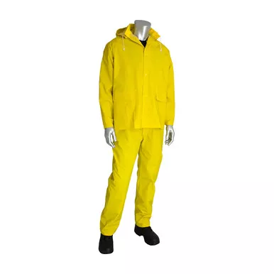Yellow XL RAINSUIT 3pc. .35mm PVC/Polyester, Hood, Self Collar, Ylw PVC/Polyester 201-370X1