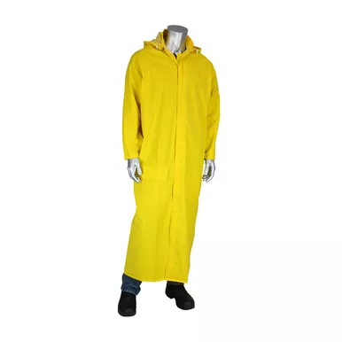 Yellow XL Rider FR Raincoat 60in. Treated .35 mm PVC/Poly, Hood, Yellow FR Treated PVC/Polyester 205-320FR/XL