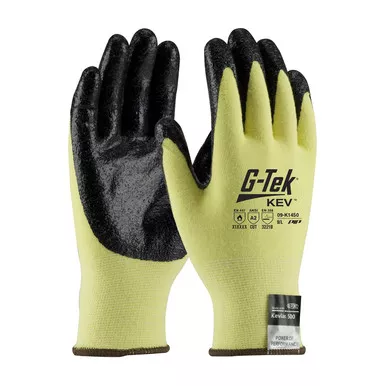 Yellow XS G-Tek KEV, Yellow 13G Kevlar/Lycra Shell, Black Nitrile Smooth Grip A2 Gloves made with Kevlar Brand Fiber 1 Dozen 09-K1450/XS