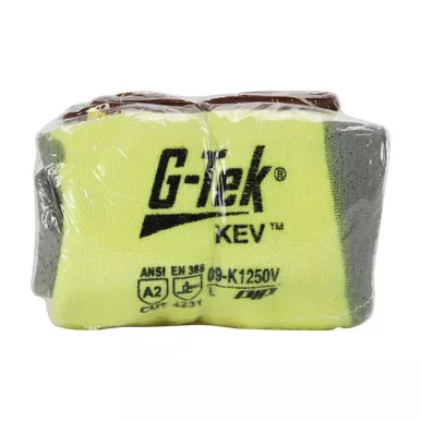Yellow XXL G-Tek KEV, Yellow 15G Kevlar/Lycra Seamless Knit, Gray PU Grip,Vend Pk Gloves made with Kevlar Brand Fiber 1 Pair 09-K1250V/XXL